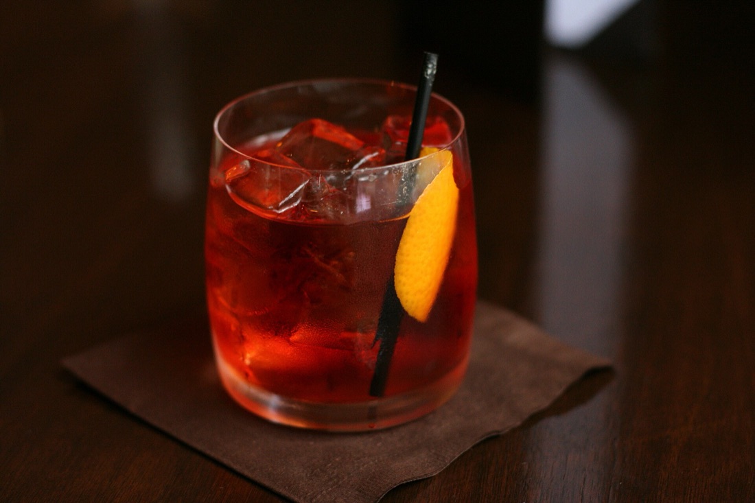 A Negroni with an orange peel